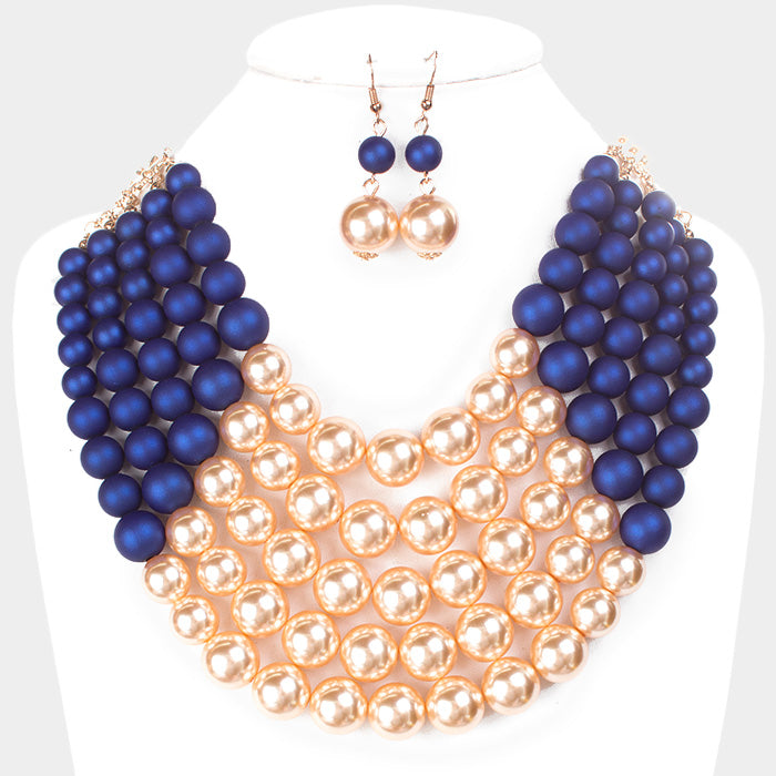 5 Strand Pearl Set- Blue/Cream Pearls