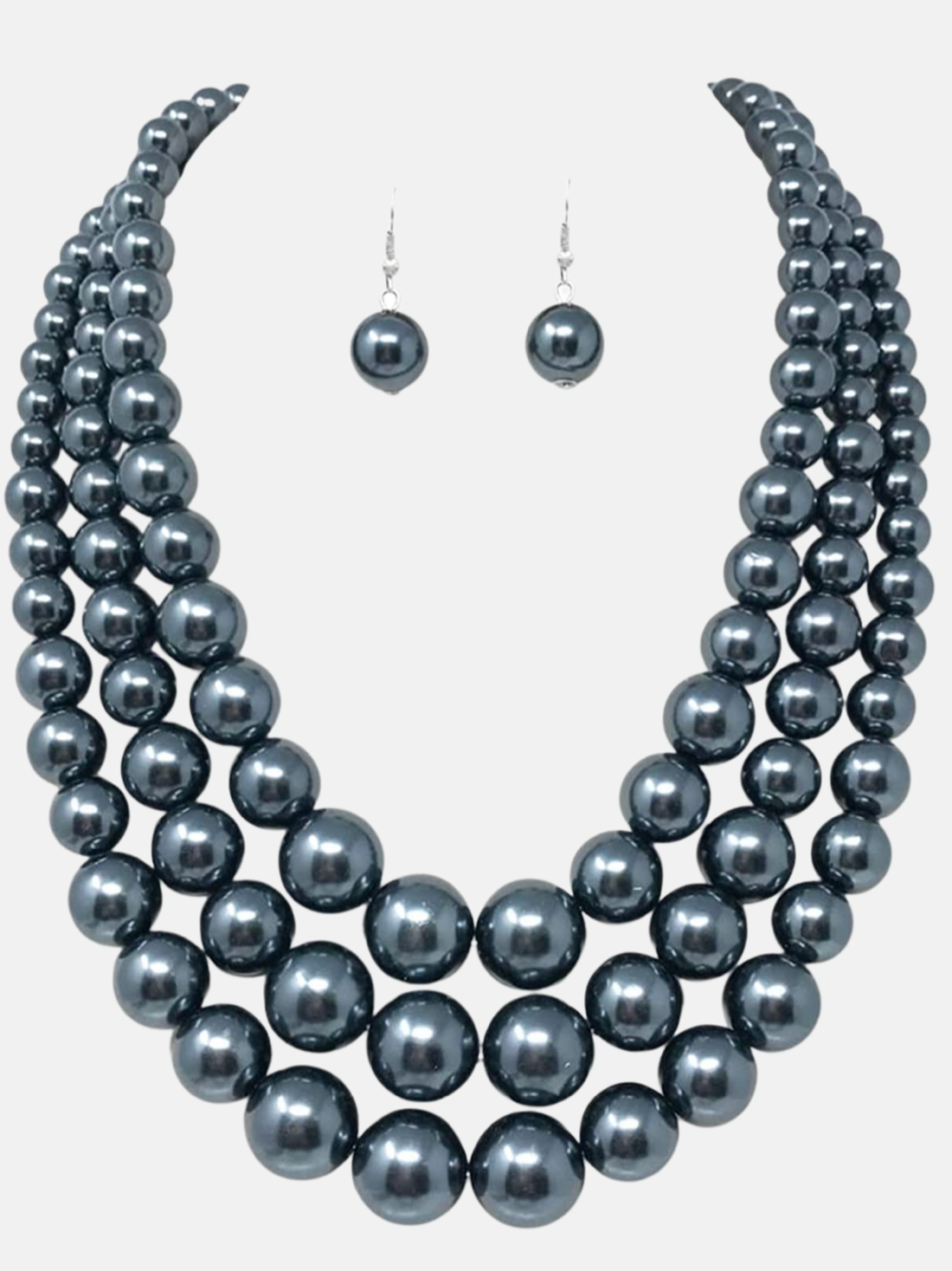 3 Strand Pearl Set-Gray