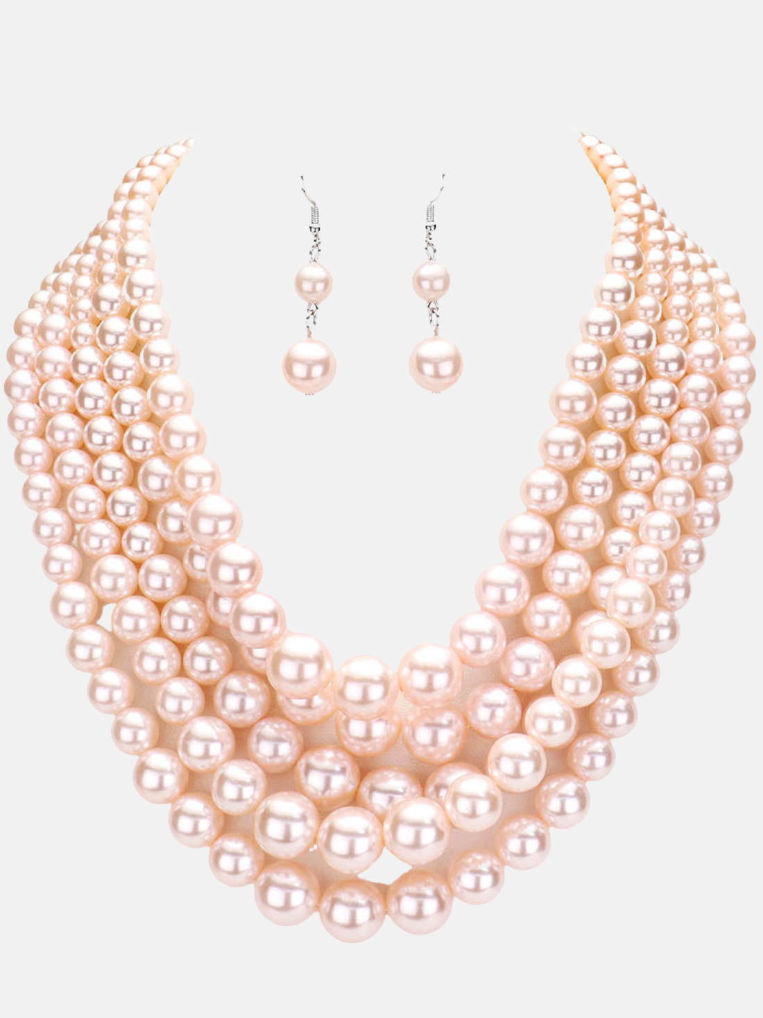 5 Strand Pearl Set-Blush/Light Pink