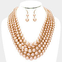 5 Strand Pearl Set-Champagne