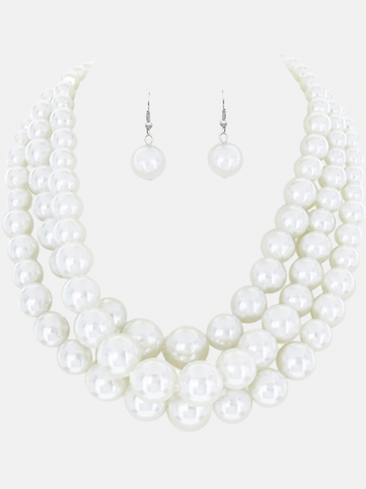 3 Strand White Pearl Set