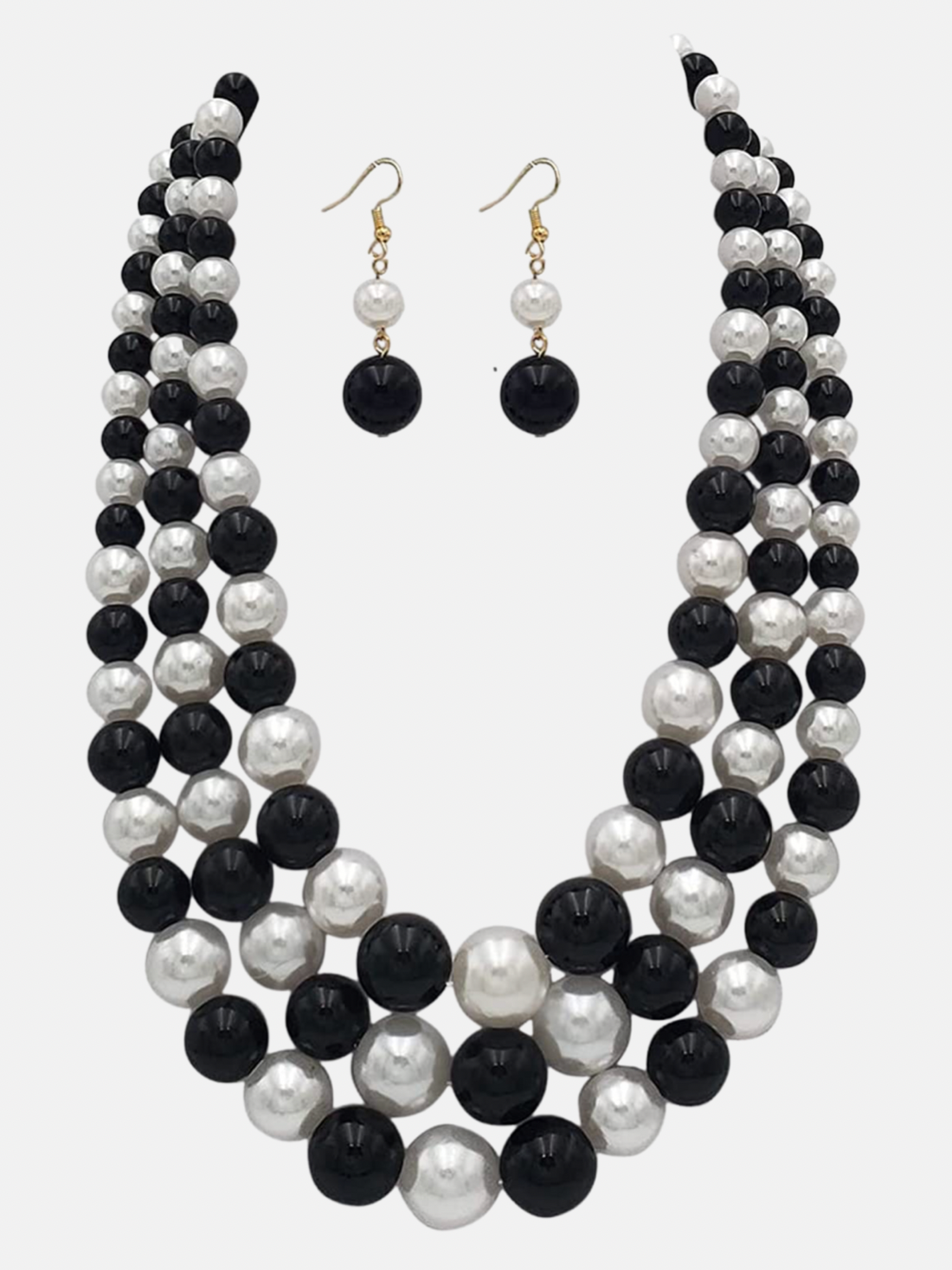 3 Strand Pearl Set-Black/White