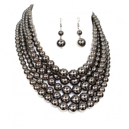 5 Strand Pearl Set-Gunmetal
