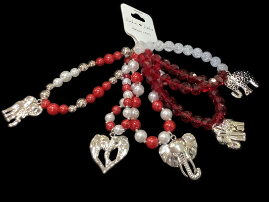 Red Diva elephant stacked Bracelet