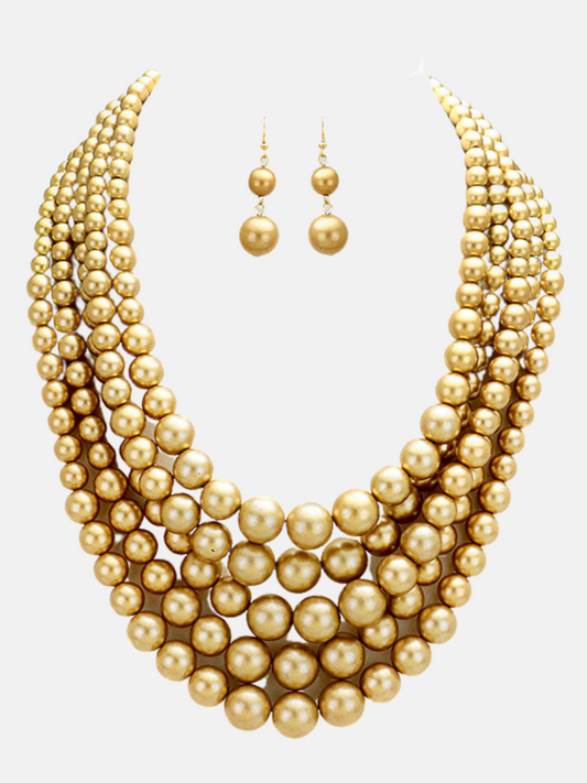 5 Strand Pearl Set-Golden