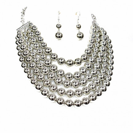 5 Strand Pearl Set-Silver