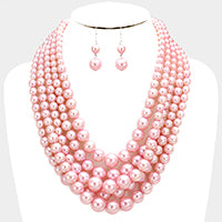 5 Strand Pearl Set- Baby Pink