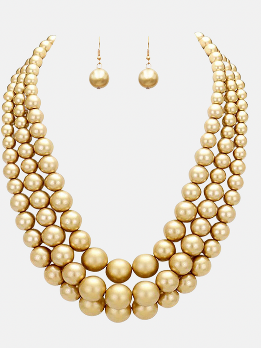 3 Strand Pearl Set- Golden