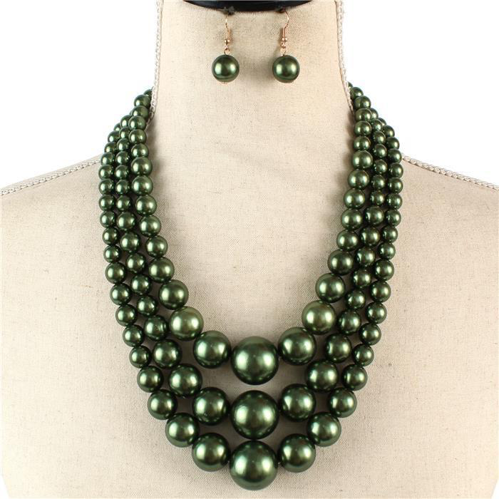 3 Strand Pearl Set-Olive