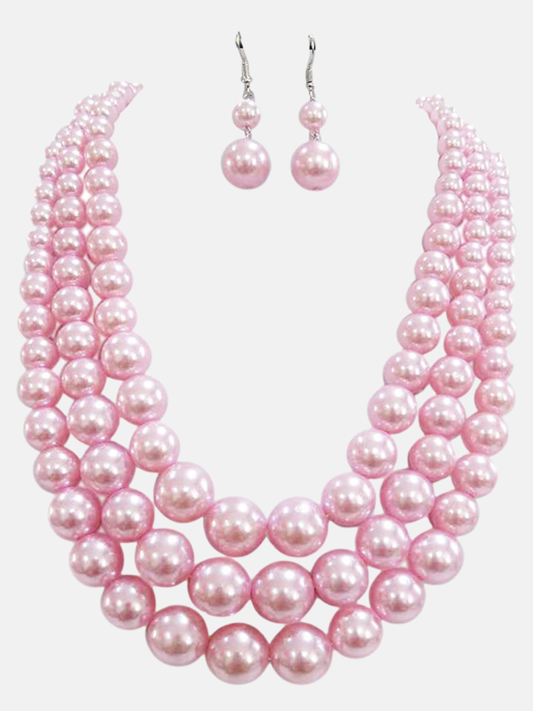 3 Strand Pearl Set-Baby Pink
